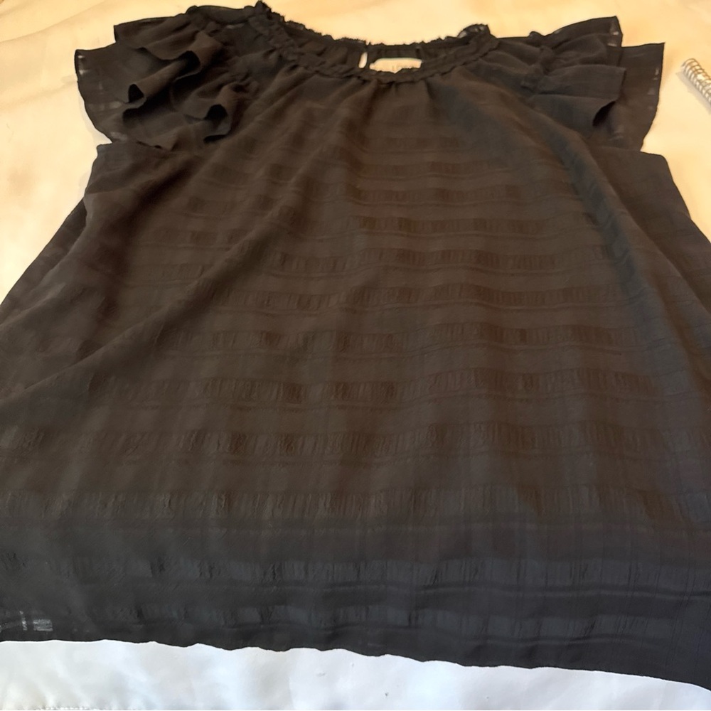 LOFT Black Ruffle Sleeve Blouse - Picture 8 of 12
